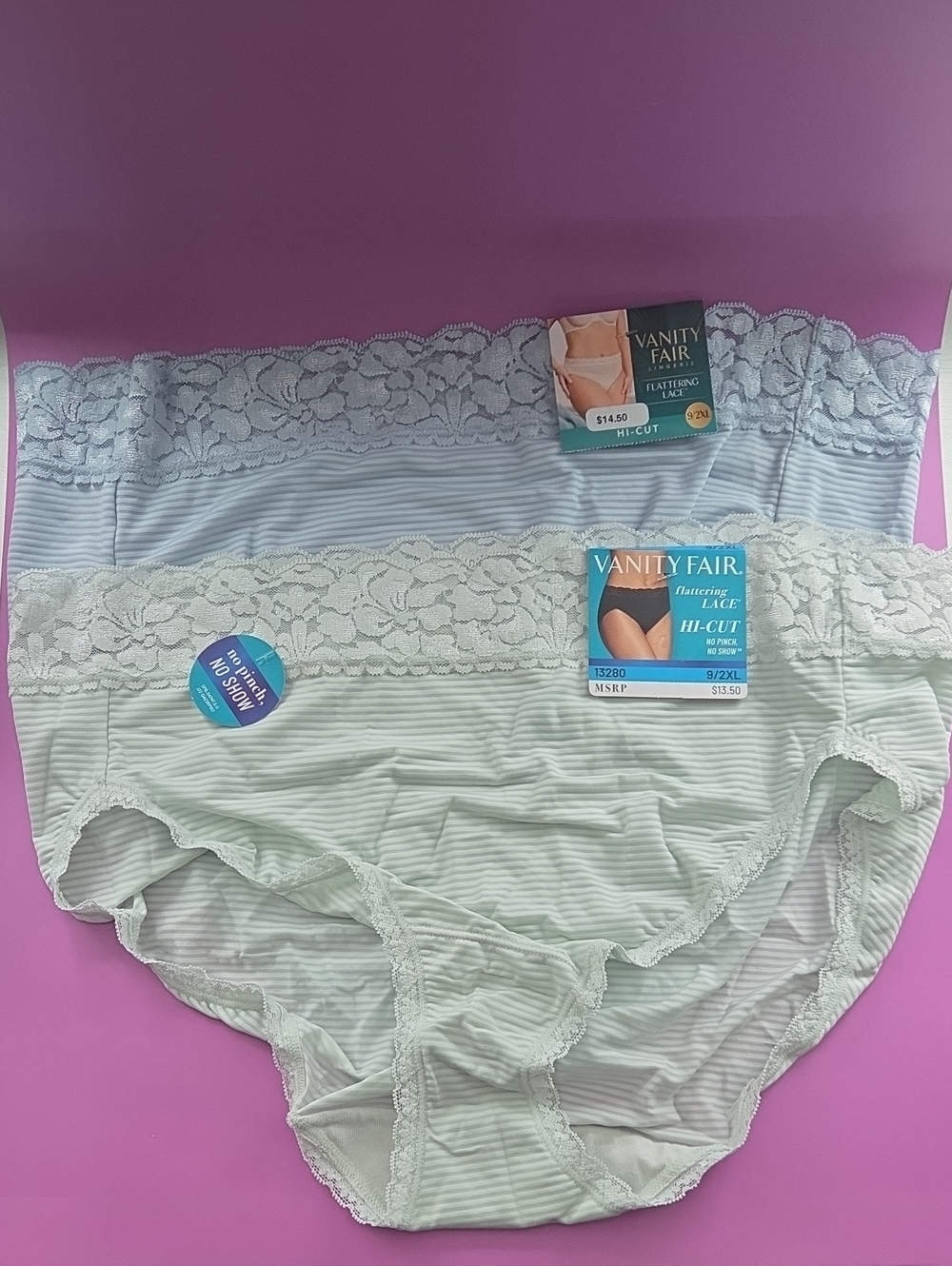 Vanity Fair Women's Flattering Lace  Hi-Cut Panty Set Of 2 Size 9 XXL